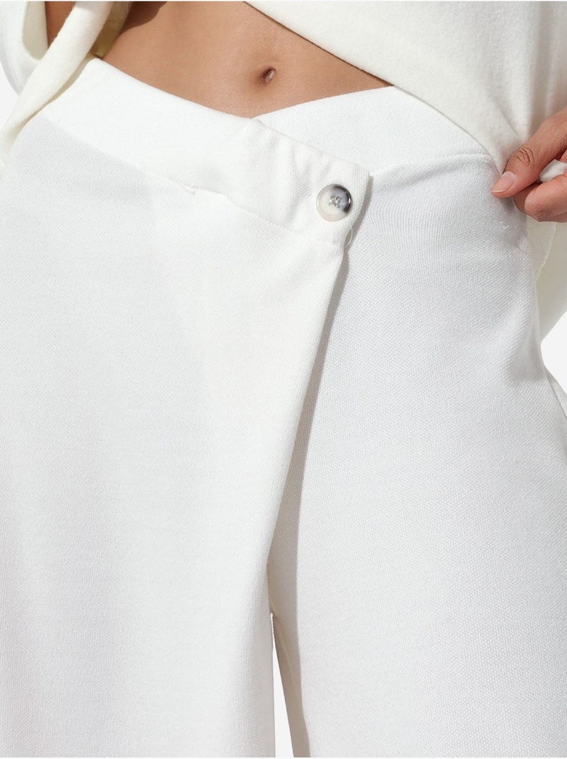 Pantalon femme taille haute à jambe large en crêpe busem Blanc cassé - Kiabi