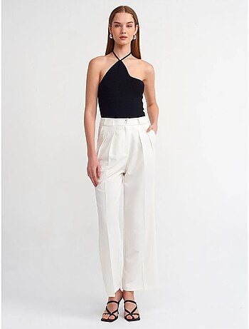 Pantalon femme taille haute à jambe large en crêpe dilvin