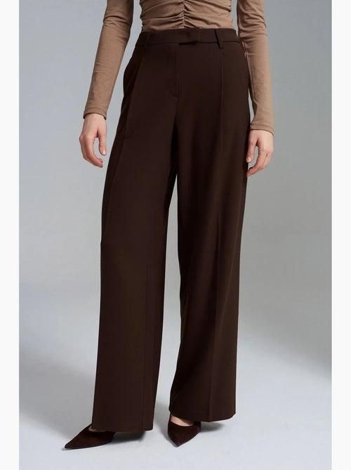 Pantalon femme taille haute à jambe large en crêpe dilvin - Kiabi