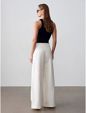 Pantalon femme taille haute à jambe large et plis dilvin