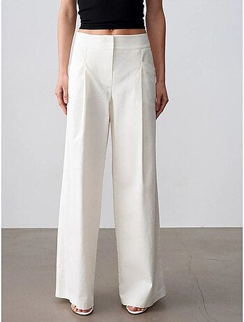 Pantalon femme taille haute à jambe large et plis dilvin