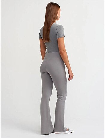 Pantalon femme taille haute à jambes évasées côtelé dilvin
