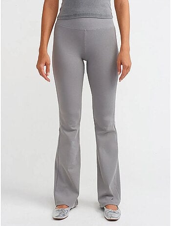 Pantalon femme taille haute à jambes évasées côtelé dilvin