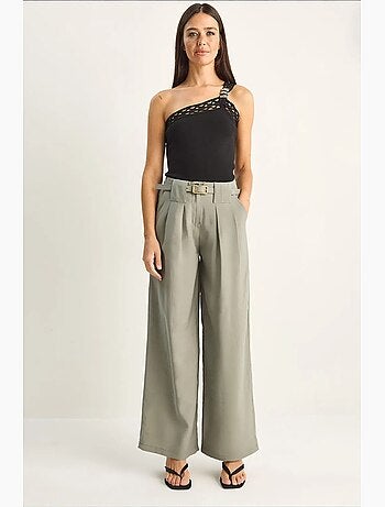 Pantalon femme taille haute ceinturé lucci