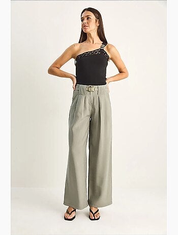Pantalon femme taille haute ceinturé lucci