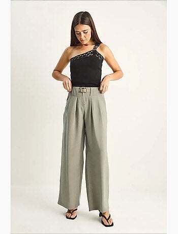 Pantalon femme taille haute ceinturé lucci