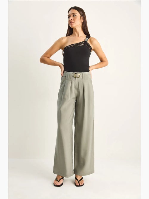 Pantalon femme taille haute ceinturé lucci - Kiabi Pantalon femme taille haute ceinturé lucci - Kiabi