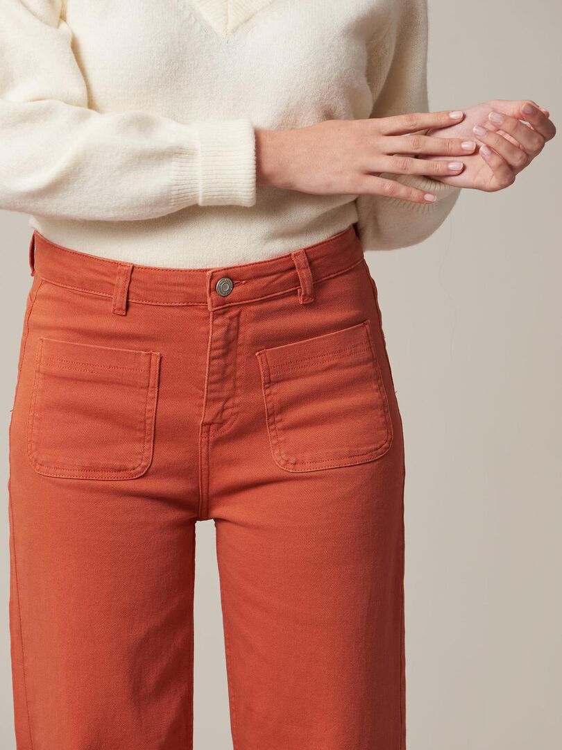 Pantalon femme wide leg en denim 'Deeluxe' Orange clémentine Kiabi