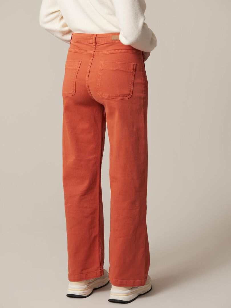 Pantalon femme wide leg en denim 'Deeluxe' Orange clémentine Kiabi