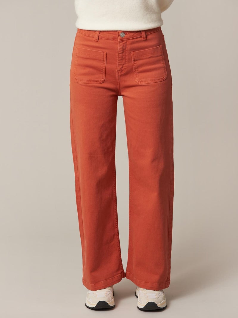 Pantalon femme wide leg en denim 'Deeluxe' Orange clémentine - Kiabi