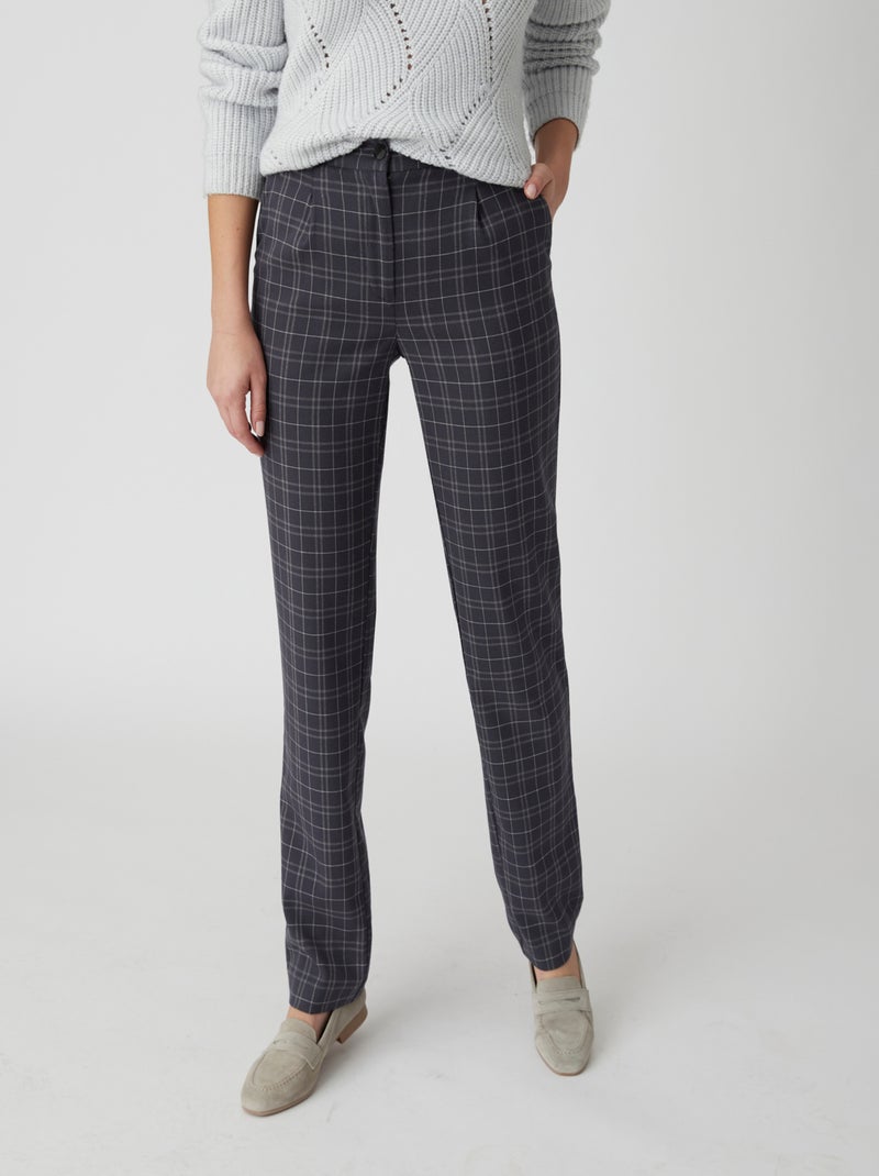 Pantalon flanelle à carreaux - Damart Gris - Kiabi
