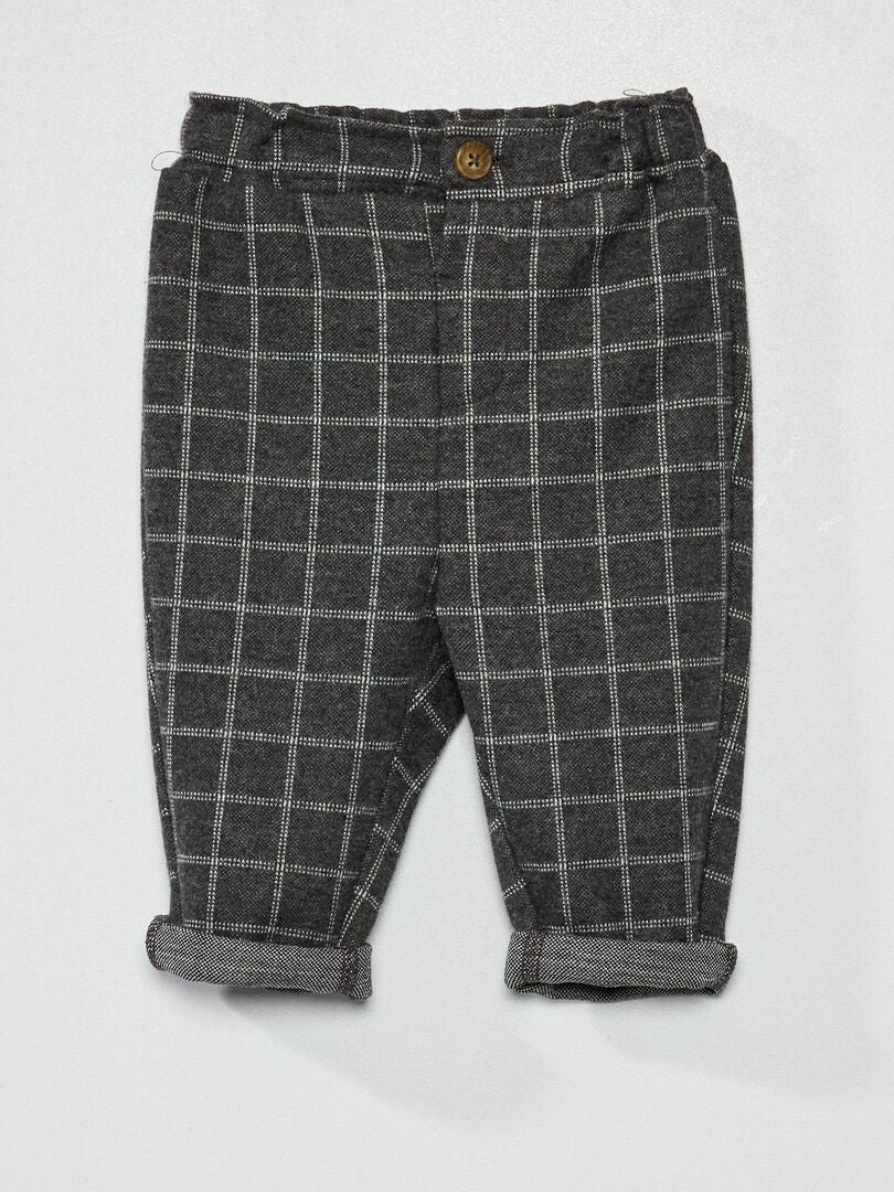 Pantalon flanelle à carreaux Gris - Kiabi