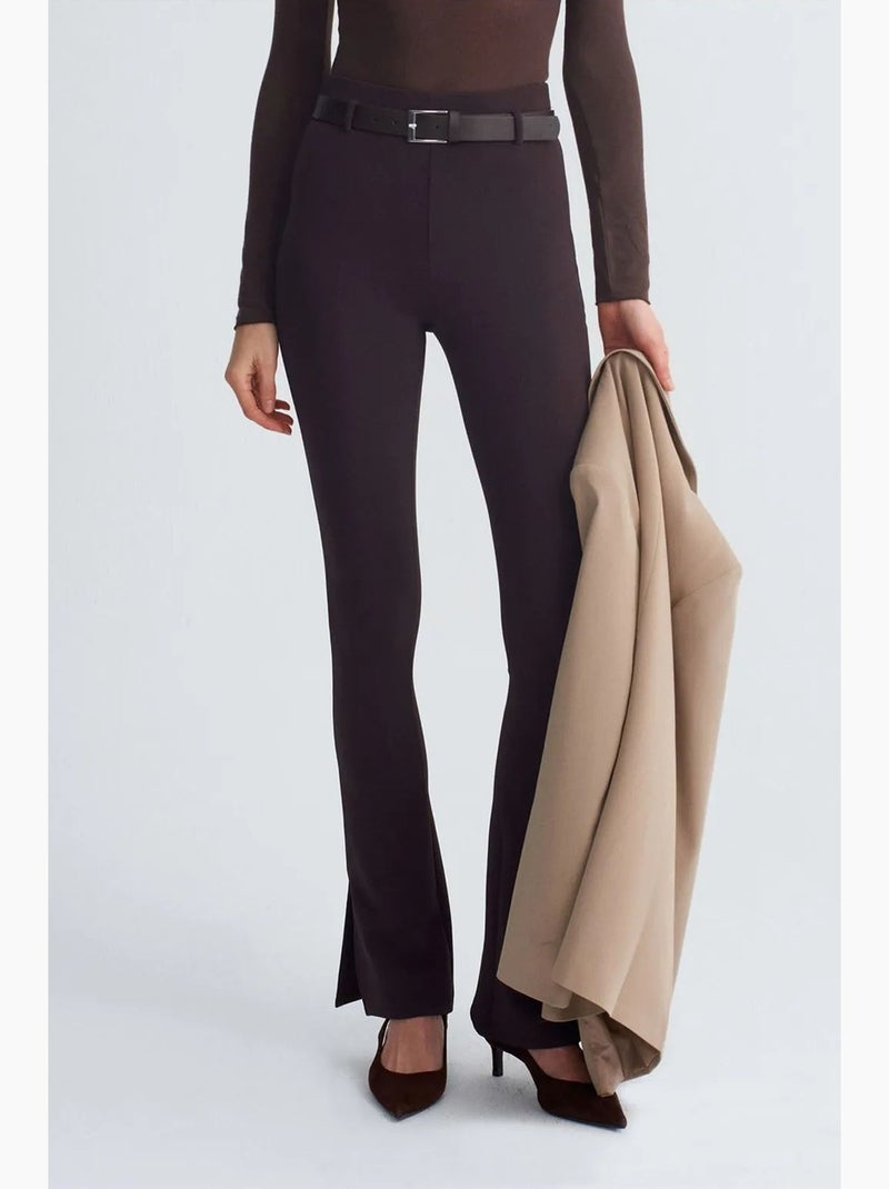 Pantalon flare ajusté avec ceinture dilvin Marron chocolat - Kiabi