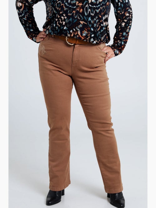 Pantalon flare brodé en coton PAPRIKA - Kiabi