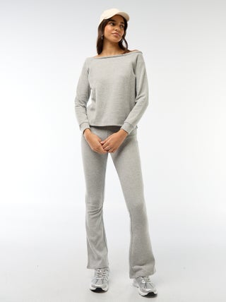 Pantalon flare en coton stretch en maille doudou