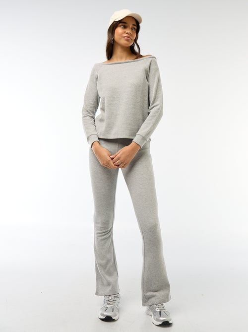 Pantalon flare en coton stretch en maille doudou - Kiabi