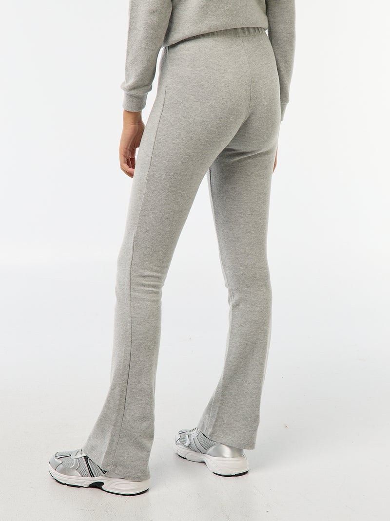 Pantalon flare en coton stretch en maille doudou Gris - Kiabi