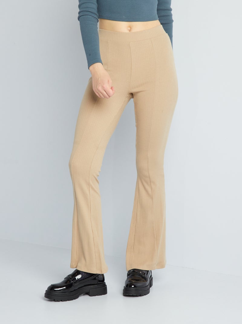 Pantalon flare en maille côtelée Beige - Kiabi