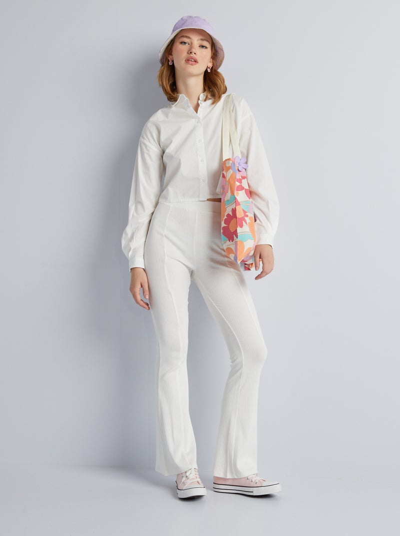Pantalon flare en maille côtelée Blanc - Kiabi