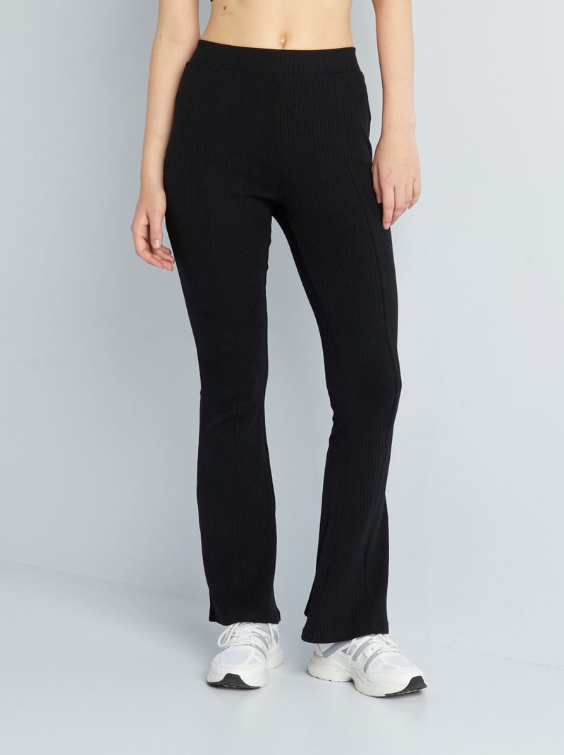 Pantalon flare en maille côtelée noir - Kiabi