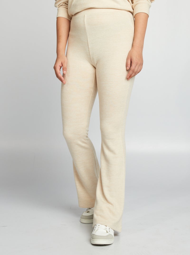 Pantalon flare en maille doudou Beige Kiabi