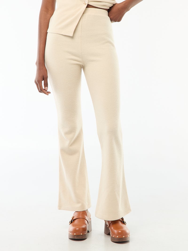 Pantalon flare en maille doudou Beige - Kiabi