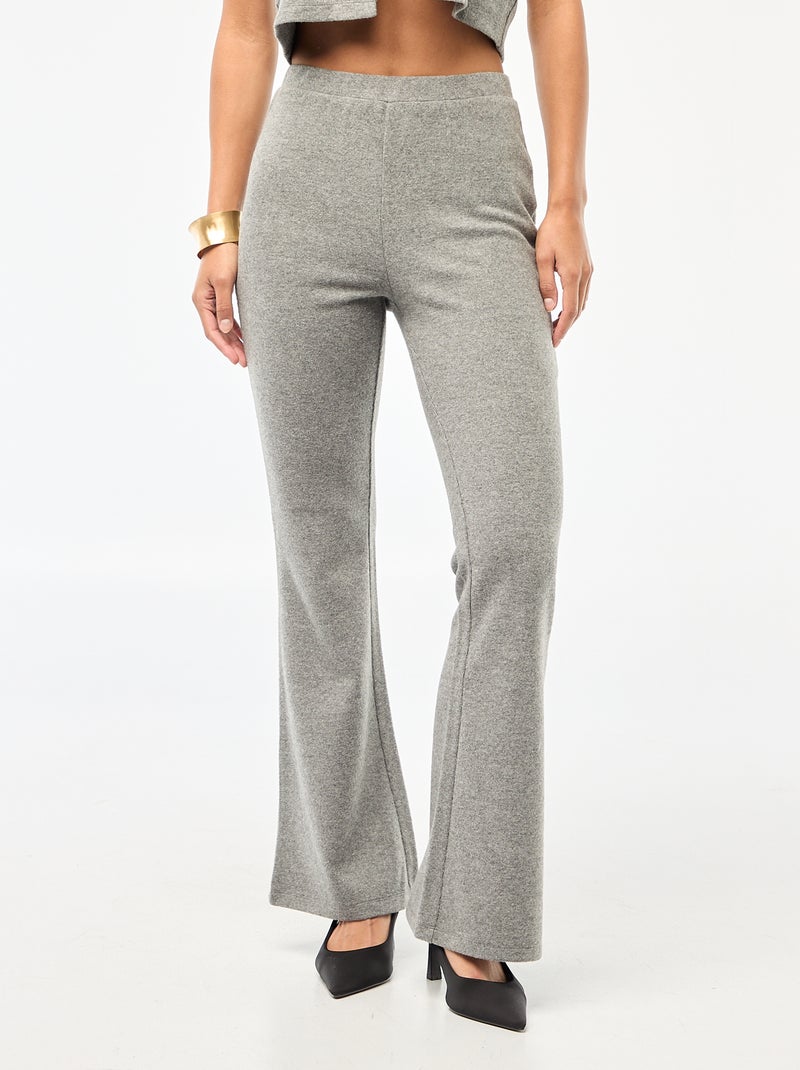 Pantalon flare en maille doudou Gris - Kiabi