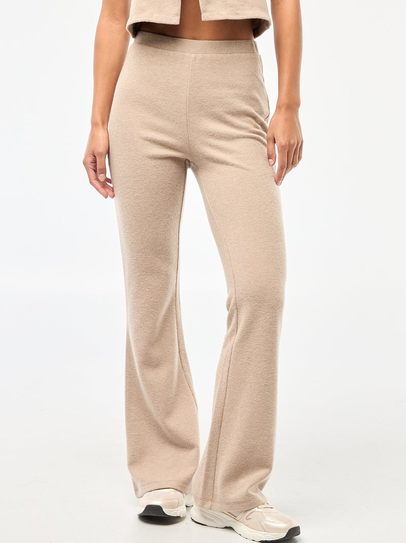 Pantalon flare en maille doudou Marron - Kiabi