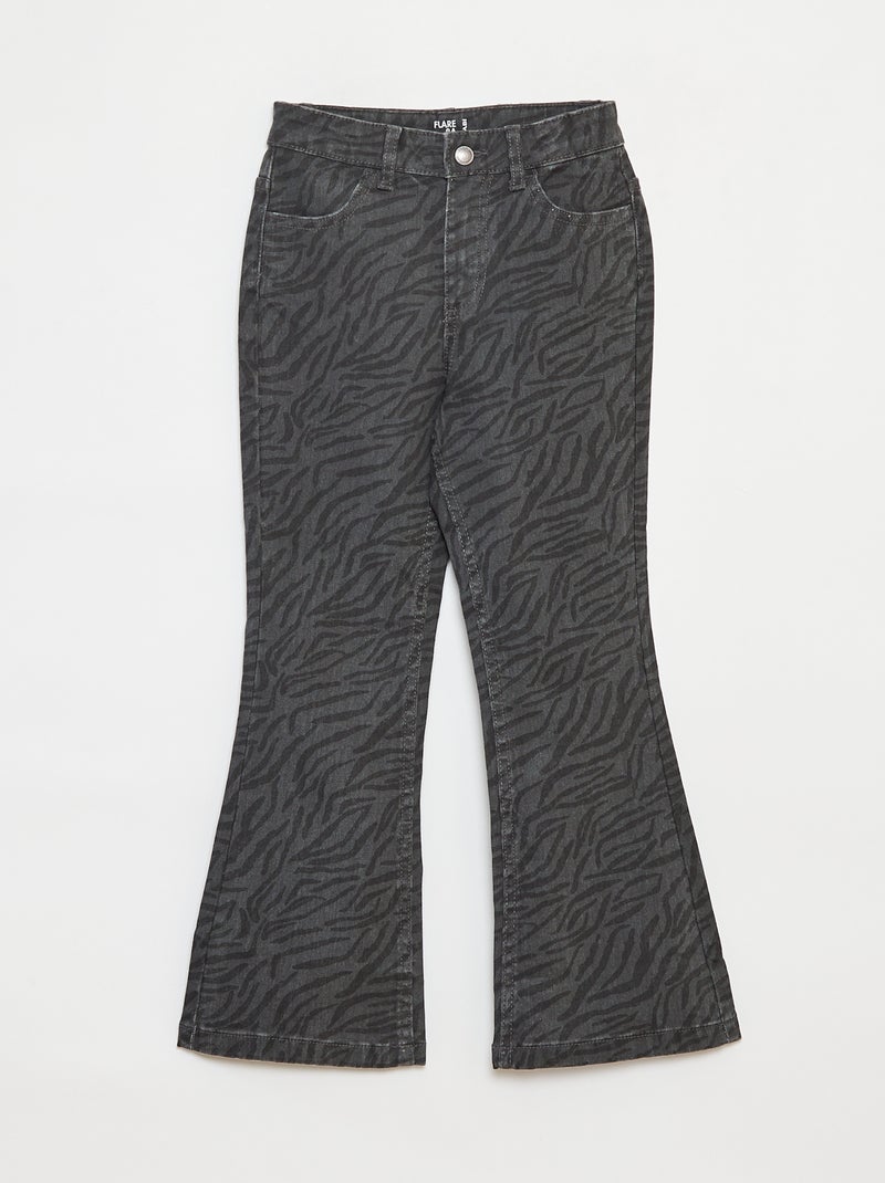 Pantalon flare en twill avec taille ajustable Gris - Kiabi