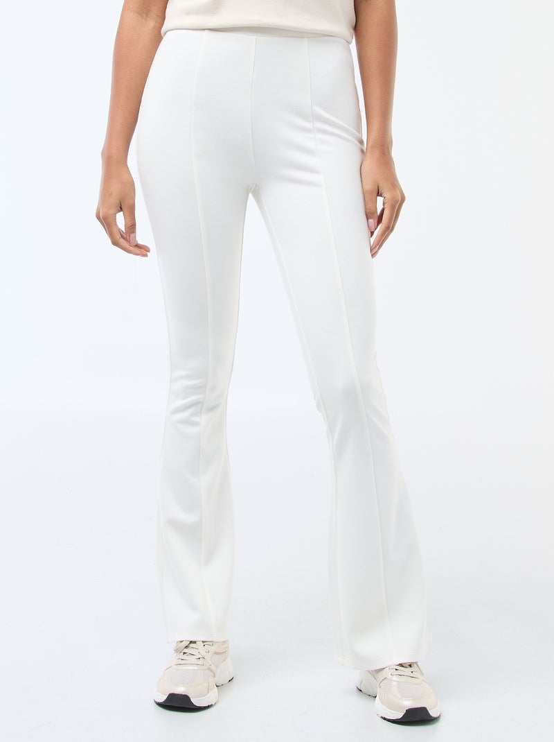 Pantalon flare femme en maille légère à taille élastiquée Blanc - Kiabi
