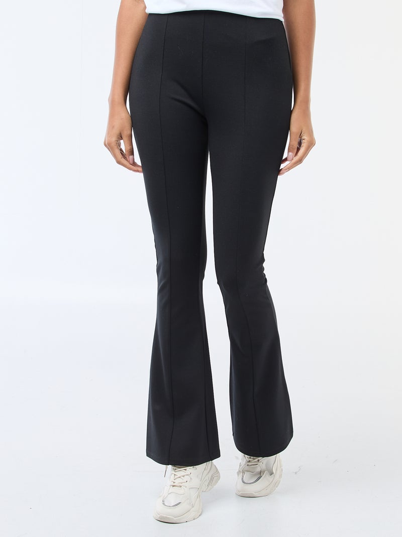 Pantalon flare femme taille élastiquée en maille légère Noir - Kiabi