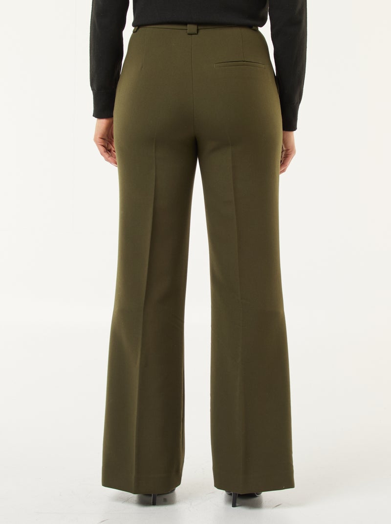 Pantalon flare femme taille standard en chaîne et trame lourd Kaki - Kiabi