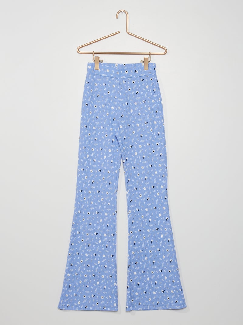 Pantalon flare fleuri bleu - Kiabi