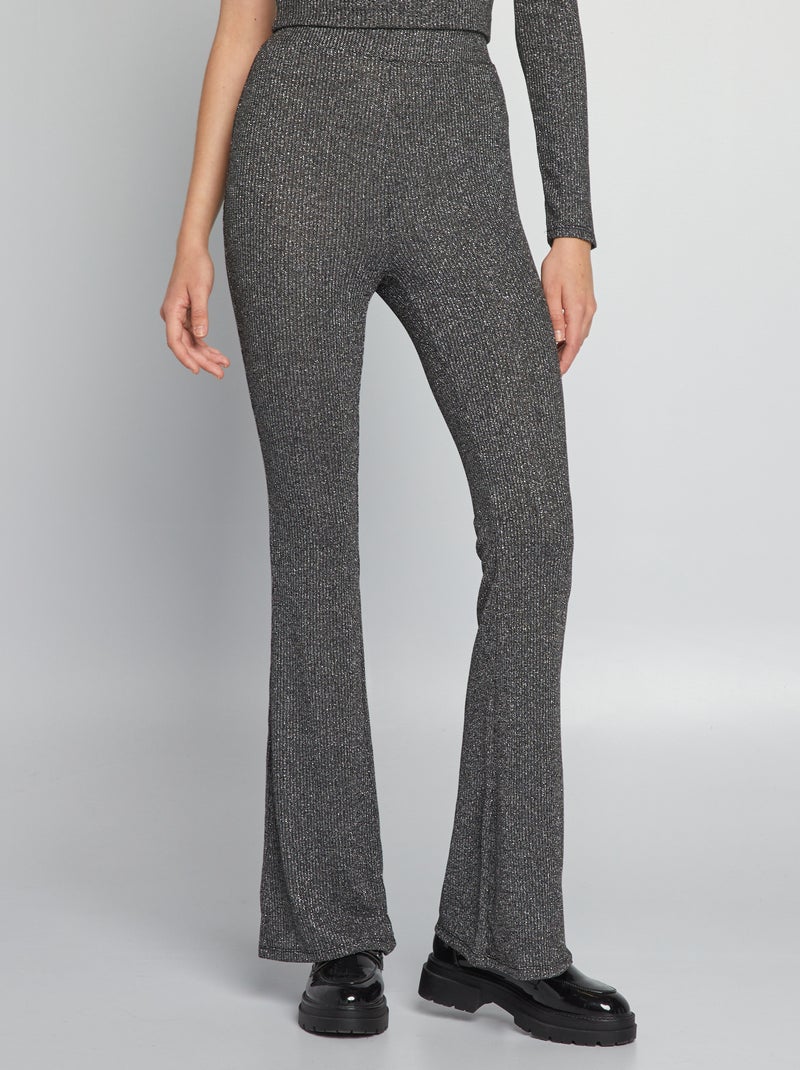 Pantalon flare maille brillante Noir - Kiabi