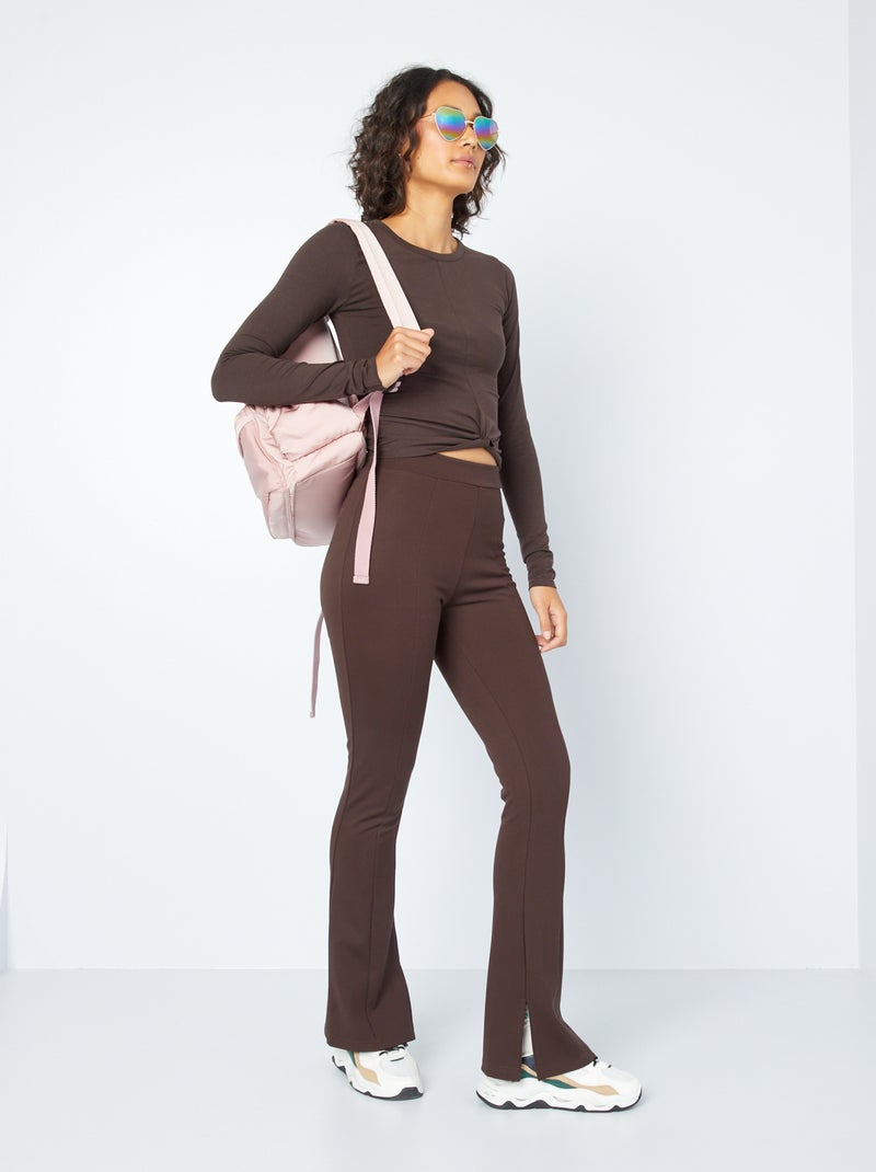 Pantalon flare/bootcut avec fentes Marron - Kiabi