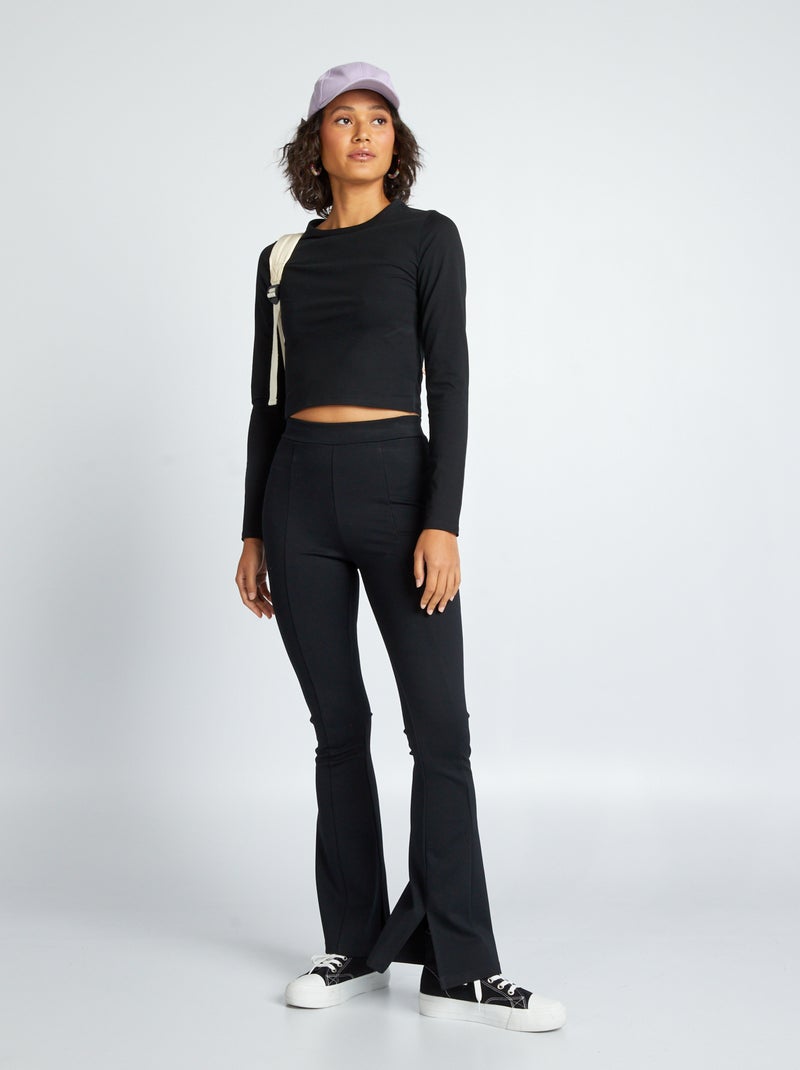 Pantalon flare/bootcut avec fentes noir - Kiabi