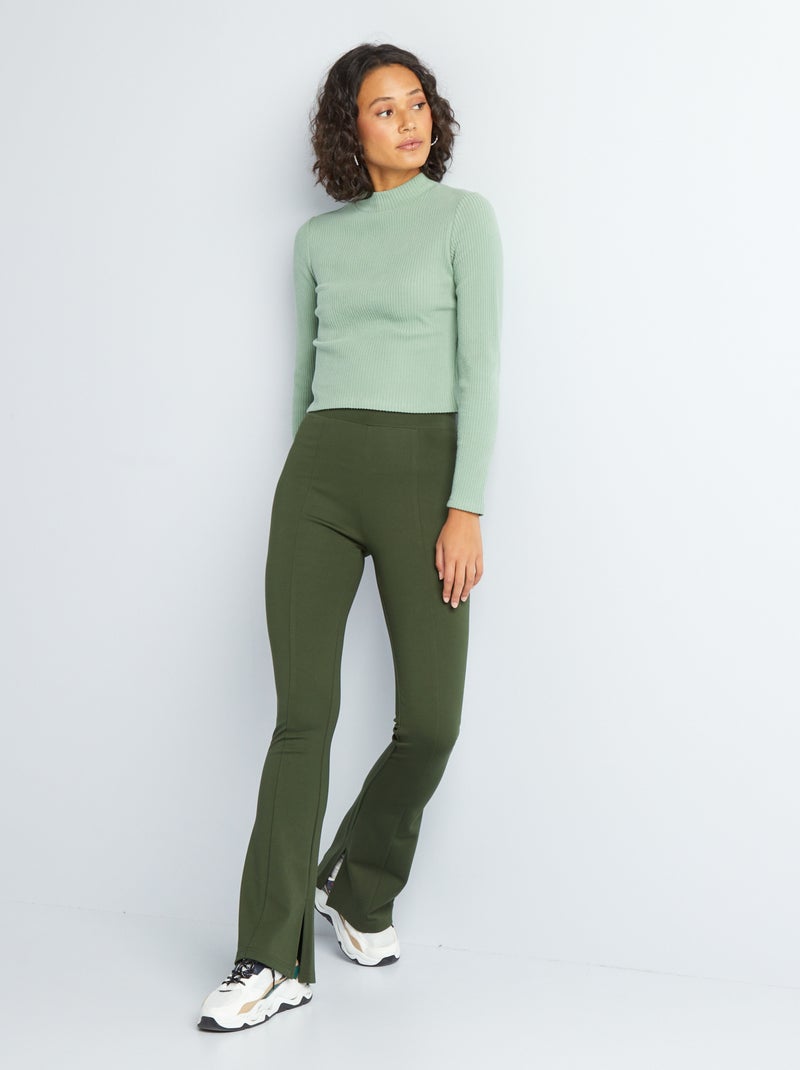Pantalon flare/bootcut avec fentes Vert - Kiabi