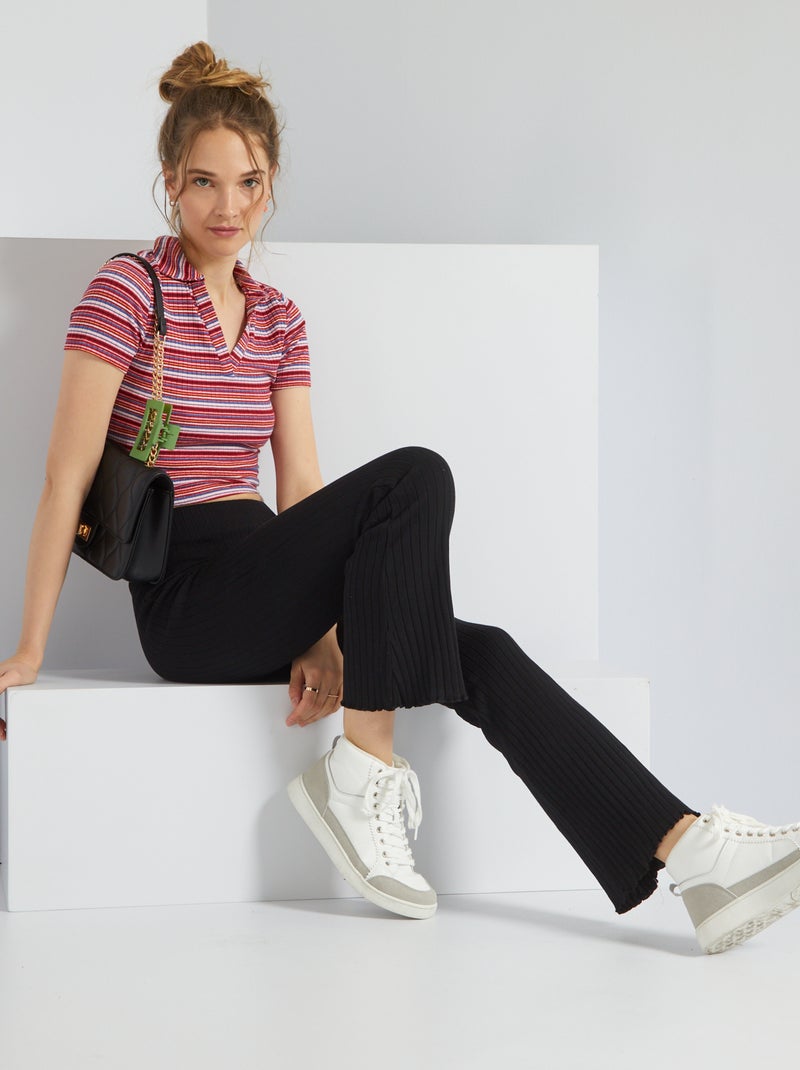 Pantalon flare/bootcut en maille côtelée noir - Kiabi