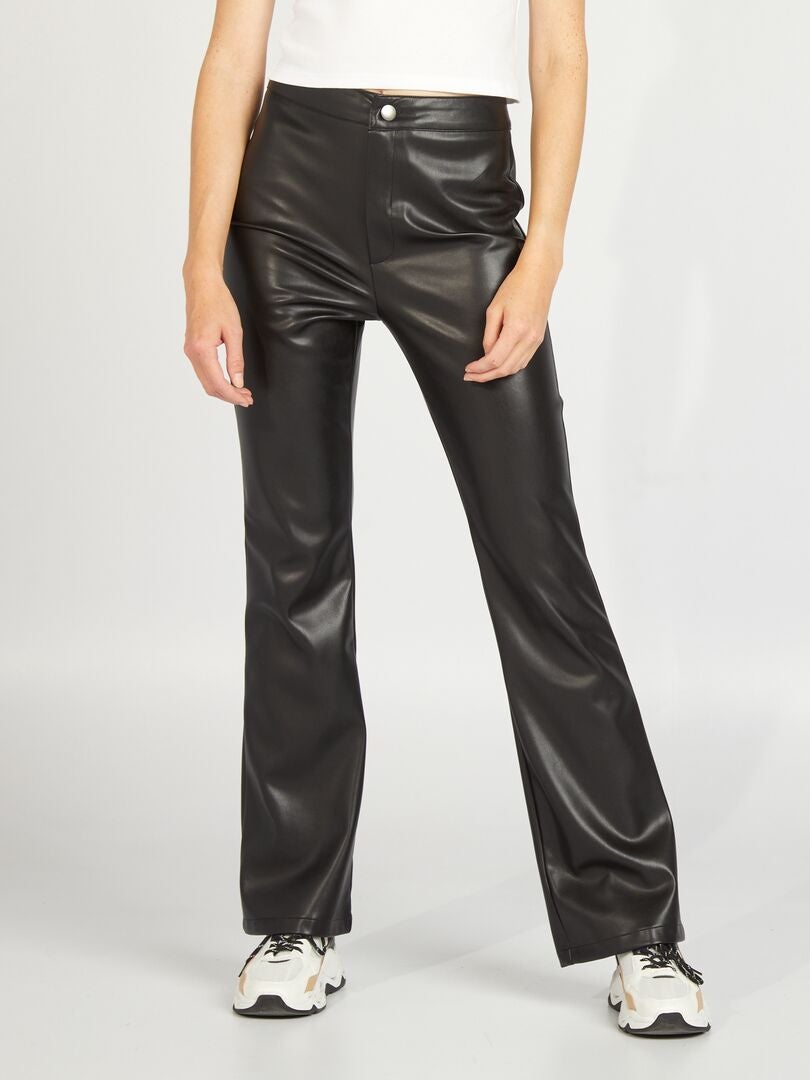 Pantalon flare/bootcut en simili noir - Kiabi