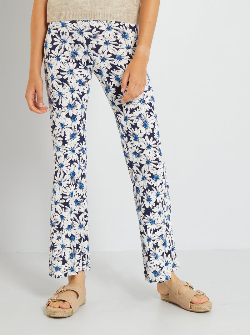 Pantalon flare/bootcut imprimé 'fleurs' Bleu - Kiabi