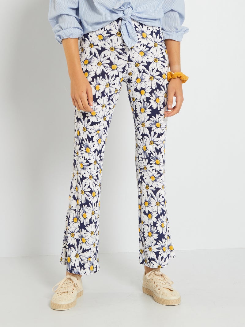 Pantalon flare/bootcut imprimé 'fleurs' Jaune - Kiabi