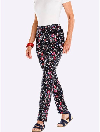 Pantalon fleuri avec ceinture élastique et pinces au dos - Taille standard - Moda Vilona