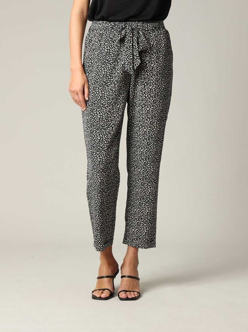 Pantalon fluide à imprimé animalier stylisé avec taille haute ceinturée 'Deeluxe' Noir - Kiabi