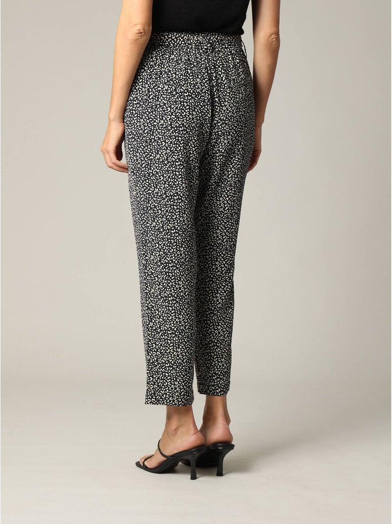 Pantalon fluide à imprimé animalier stylisé avec taille haute ceinturée 'Deeluxe' Noir - Kiabi