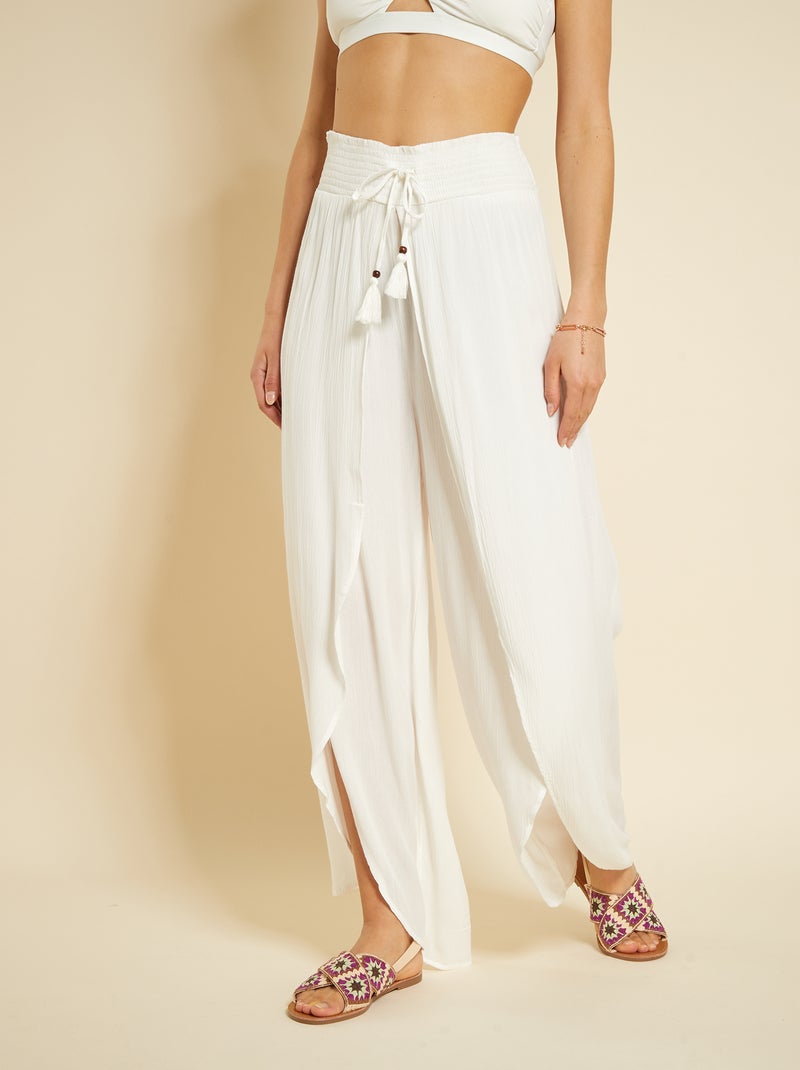 Pantalon fluide ajouré en maille crêpe Blanc - Kiabi