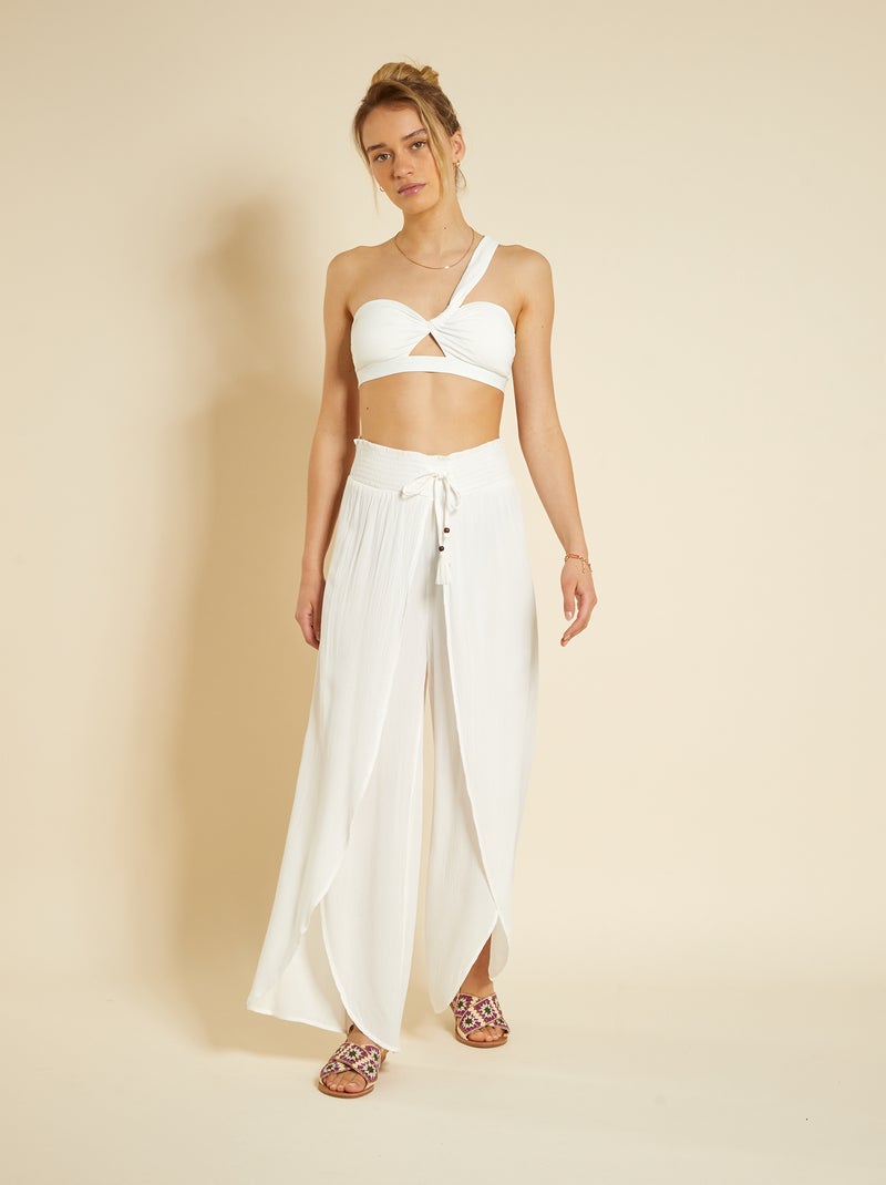 Pantalon fluide ajouré en maille crêpe Blanc - Kiabi