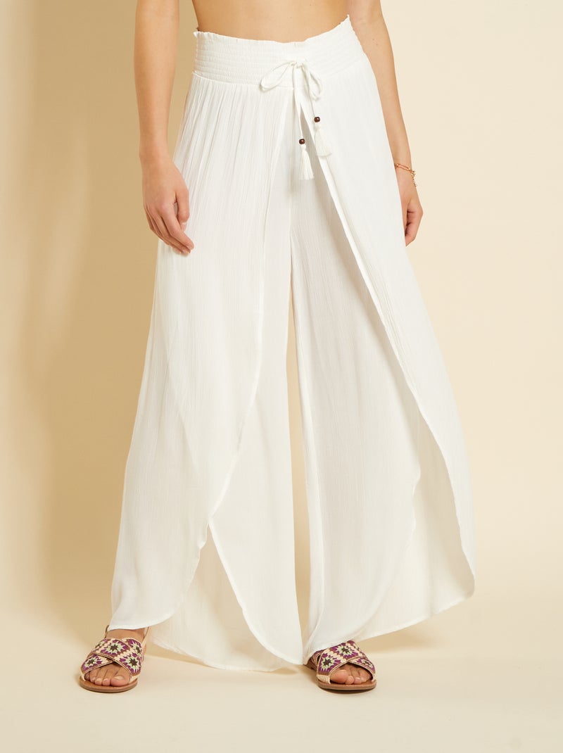 Pantalon fluide ajouré en maille crêpe Blanc - Kiabi