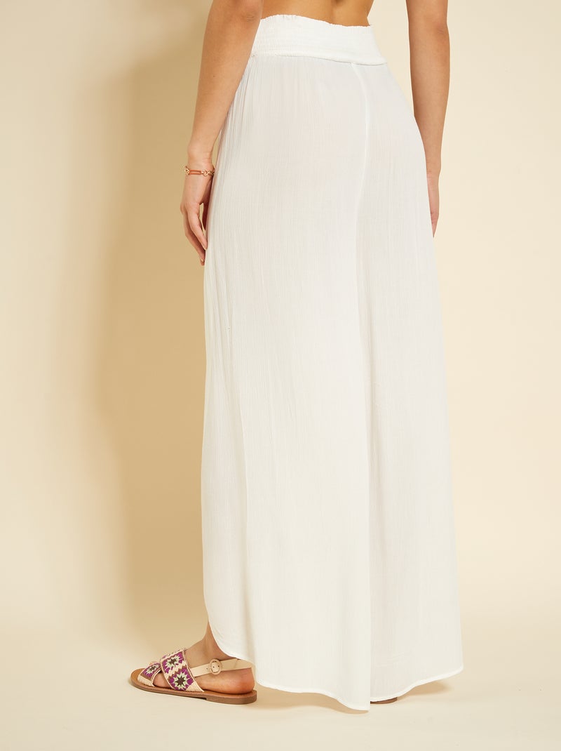 Pantalon fluide ajouré en maille crêpe Blanc - Kiabi