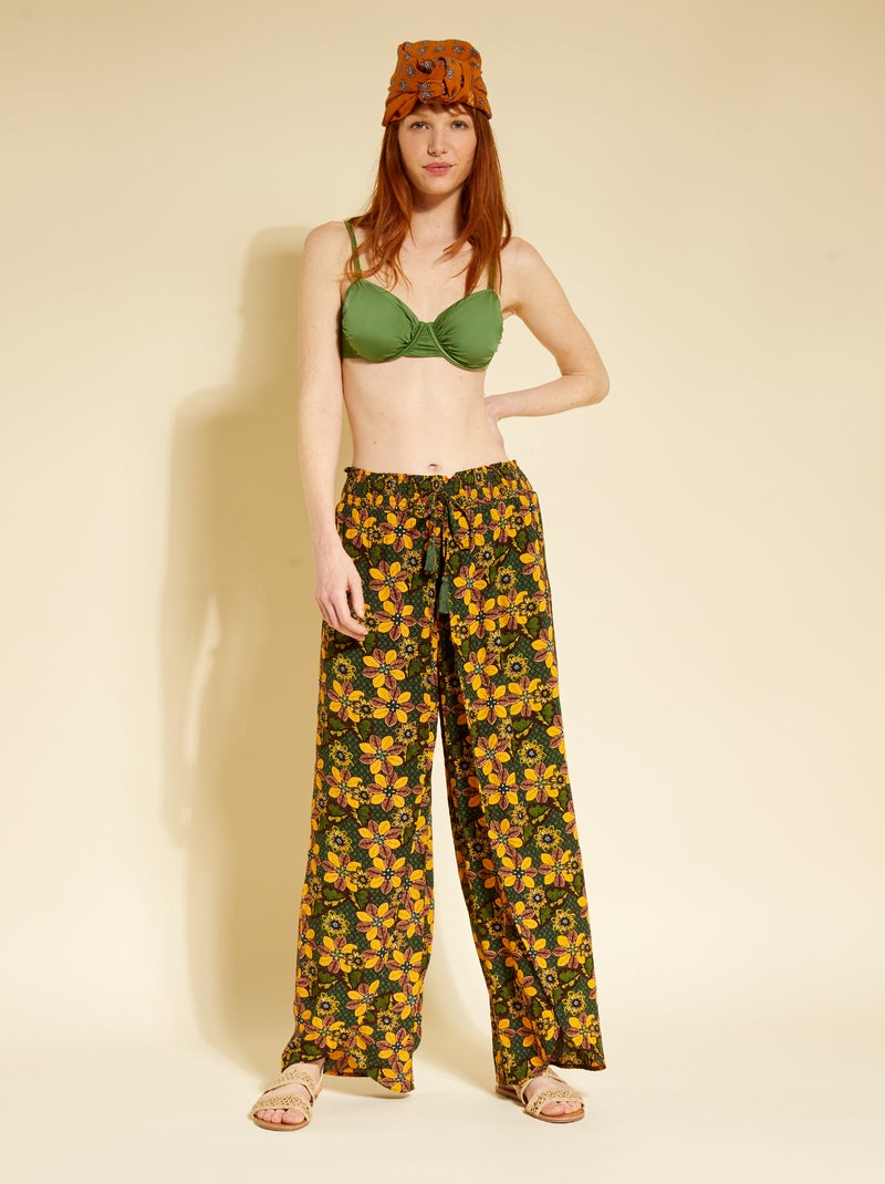 Pantalon fluide ajouré en maille crêpe Wax - Kiabi
