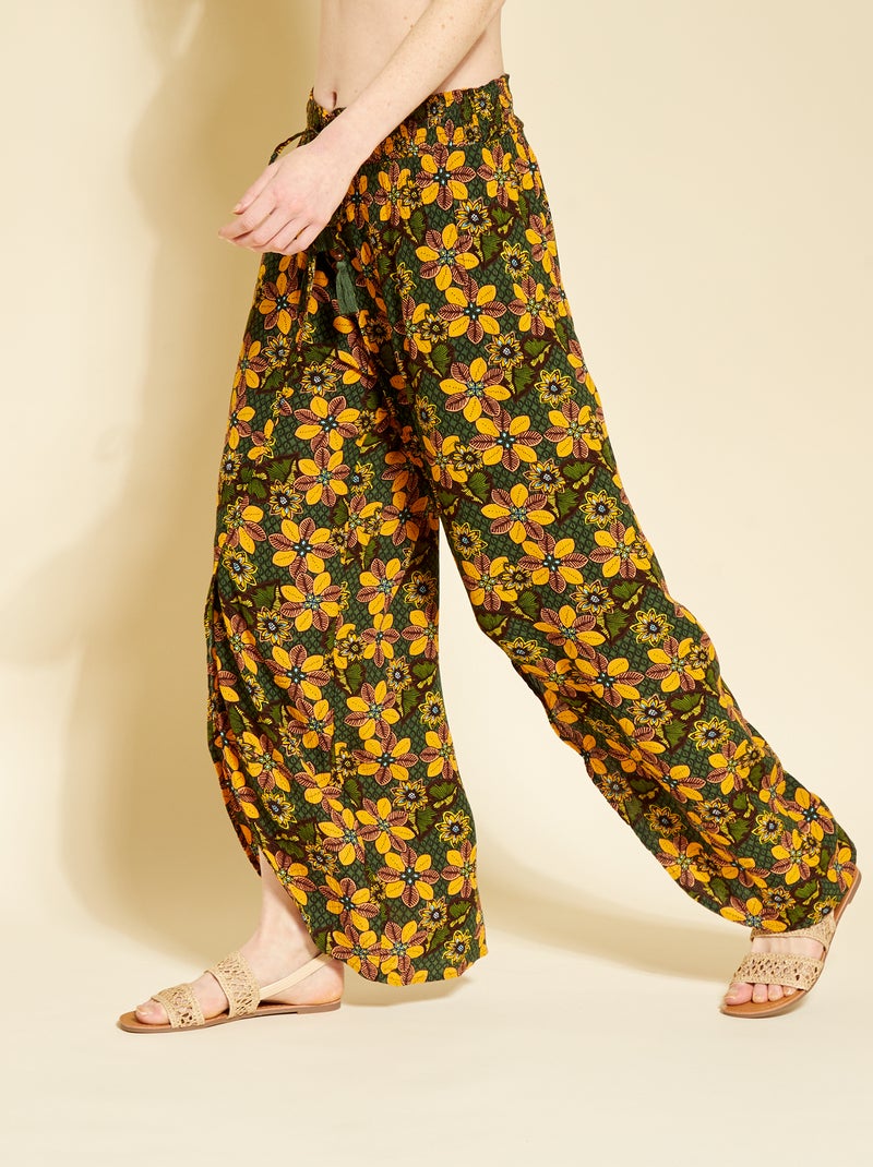 Pantalon fluide ajouré en maille crêpe Wax - Kiabi